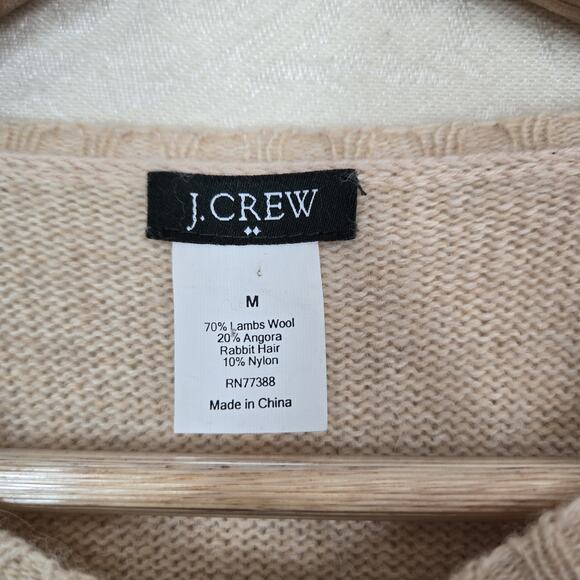 J Crew Lambs Wool Angora Rabbit Hair Cardigan sz M Beige Rhinestone Buttons - Picture 11 of 15